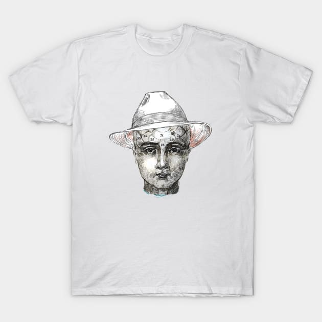 Phrenology head in a Panama hat T-Shirt by FanitsaArt